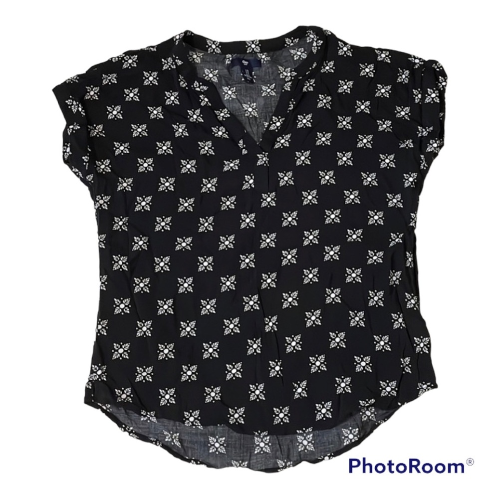Gap Womens Black Flower Print V-neck Blouse